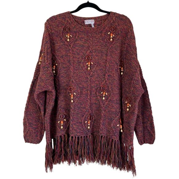 K.C. Creations Sweaters - K.C. Creations Oversized Boho Artsy Tunic Sweater W Fringe Hem Rainbow Marled